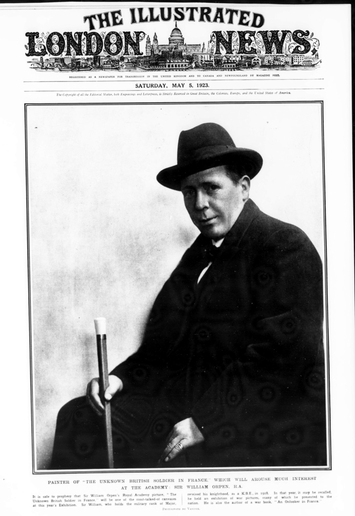 Первая полоса The Illustrated London News 5 мая 1923 года с портретом Орпена
