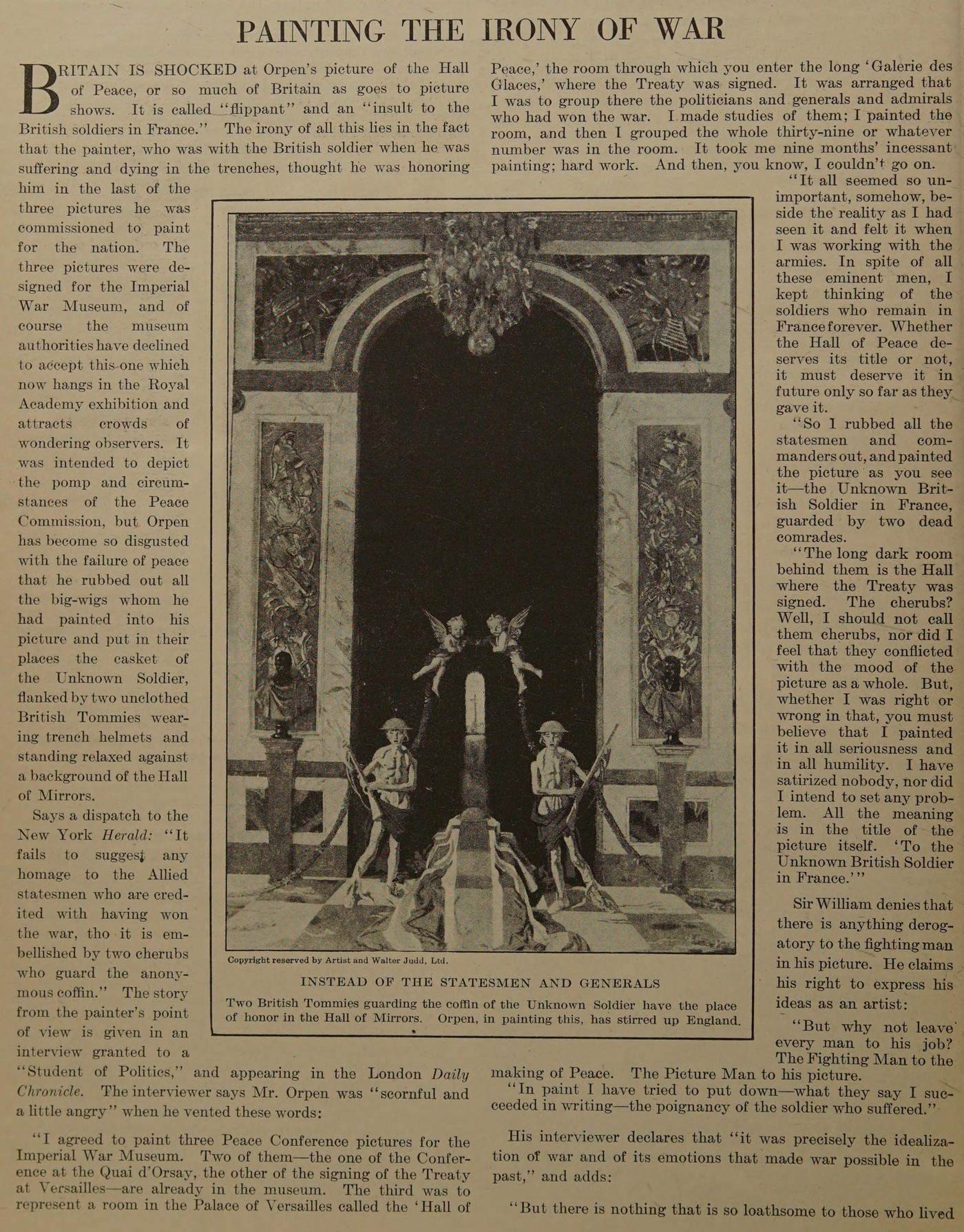Страница 28 журнала The Literary Digest 9 июня 1923 года: интервью Орпена и картина в виде 1923 года